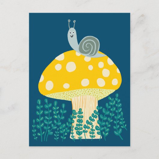幻想的なカタツムリのマジカルなキノコのデザインがキュート ポストカード (正面)