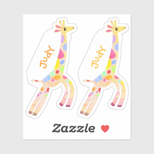 幻想的なカラフルなキリン名前ラベル2枚セット シール (シート)