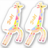 幻想的なカラフルなキリン名前ラベル2枚セット シール (正面)