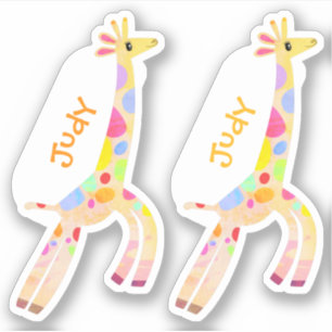 幻想的なカラフルなキリン名前ラベル2枚セット シール