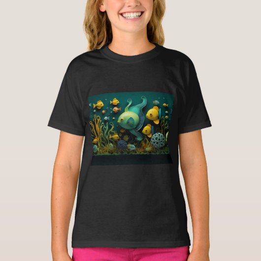 幻想的なカラフルの海の生物 Tシャツ (正面)