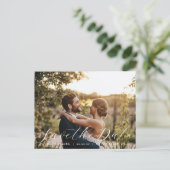 幻想的なカリグラフィー写真の結婚式日程カード ポストカード (スタンド正面)