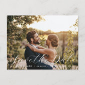 幻想的なカリグラフィー写真の結婚式日程カード ポストカード (正面)