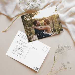 幻想的なカリグラフィー写真の結婚式日程カード ポストカード