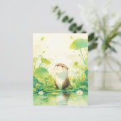 幻想的なカワウソの緑のスイレン池 ポストカード (スタンド正面)