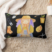 幻想的なガーデニングレディ 水彩画 ランバークッション (ブランケット)