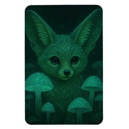 幻想的なキツネと発光キノコのマグネット マグネット (縦)