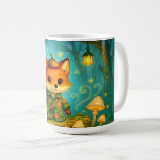 幻想的なキツネ探検家のアート コーヒーマグカップ (正面右)