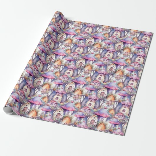 幻想的なキノコのコテージ柄 (2) ラッピングペーパー (アンロールド)