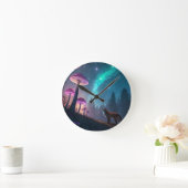 幻想的なキノコの森に佇む狐の幻想芸術 ラウンド壁時計 (ホーム)