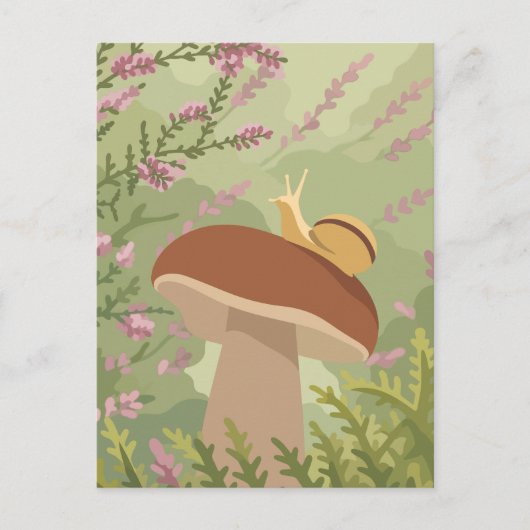 幻想的なキノコの森のカタツムリの芸術 ポストカード (正面)
