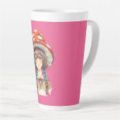 幻想的なキノコ帽子のファンタジー自然ギフト カフェラテマグ (右アングル)