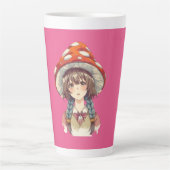 幻想的なキノコ帽子のファンタジー自然ギフト カフェラテマグ (正面)