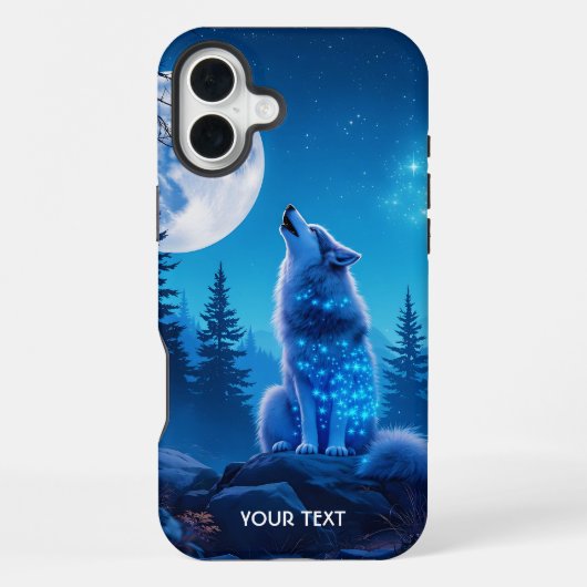 幻想的なキュートなオオカミの二重露光 iPhoneケース (裏面)