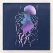 幻想的なクラゲの薄紫色 ガラスコースター (正面)
