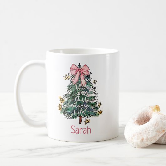 幻想的なクリスマスのカスタム水彩画の女の子 コーヒーマグカップ (ドーナツ)