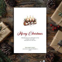幻想的なクリスマスのキャンドル 木製のログのグリーティング シーズンカード