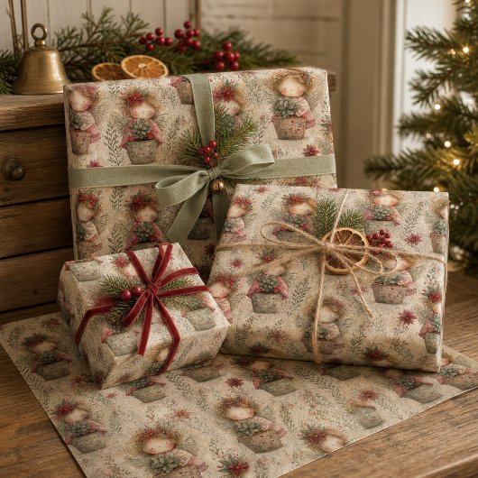 幻想的なクリスマスの天使の庭のデザイン ラッピングペーパーシート