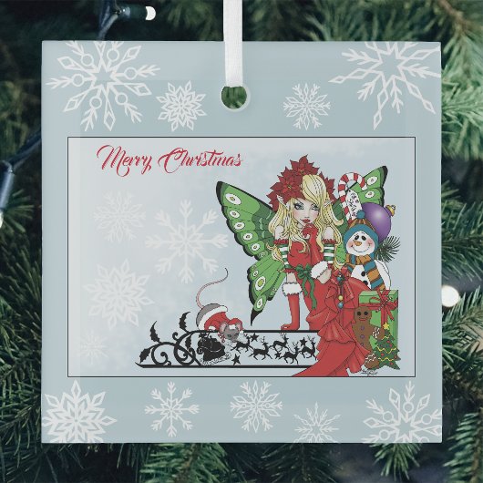 幻想的なクリスマスの妖精のホリデーギフト ブルー ガラスオーナメント
