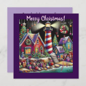 幻想的なクリスマスの灯台パーソナライズカード (正面/裏面)