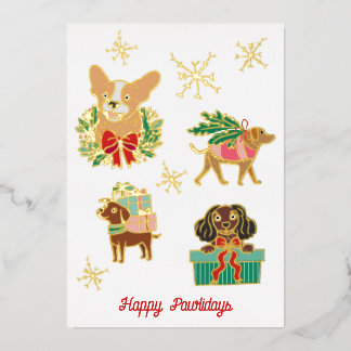幻想的なクリスマスの犬のホイルホリデーカード 箔シーズンカード