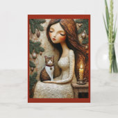 幻想的なクリスマスの猫と冬の乙女のアートカード カード (正面)
