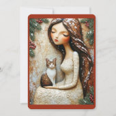 幻想的なクリスマスの猫と冬の乙女のアートカード カード (正面)