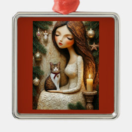 幻想的なクリスマスの猫と冬の乙女のオーナメント メタルオーナメント