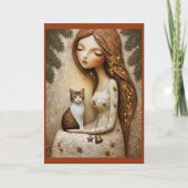 幻想的なクリスマスの猫と冬の乙女アートカード カード (正面)