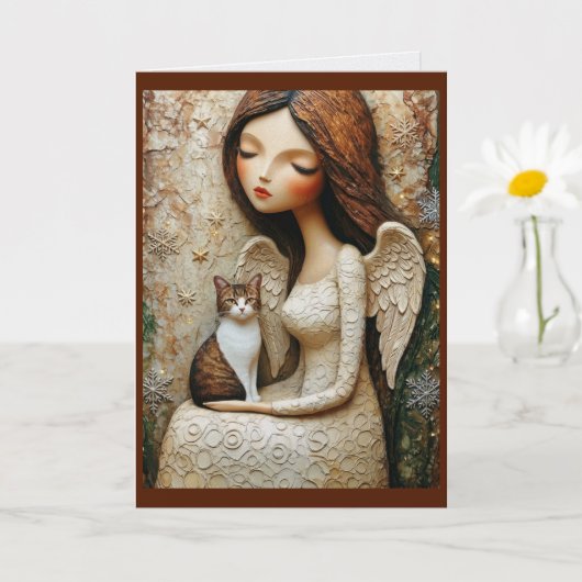 幻想的なクリスマスの猫と冬の乙女アートカード カード (小さな植物)