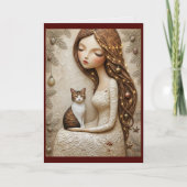 幻想的なクリスマスの猫のカード　冬の乙女アート カード (正面)