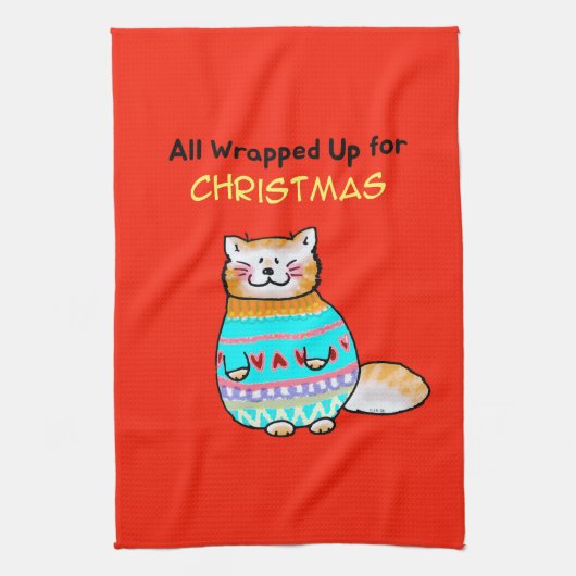 幻想的なクリスマスの猫のホリデー・チア キッチンタオル (縦)