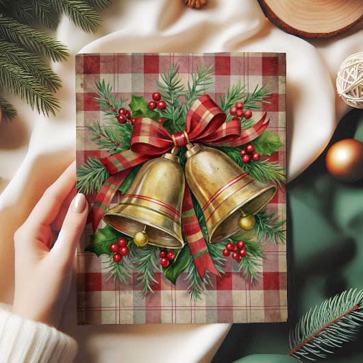 幻想的なクリスマスの鐘のデコパージュペーパー 赤 薄葉紙