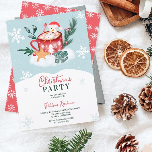 幻想的なクリスマスの雪だるまチョコレートイラスト 招待状