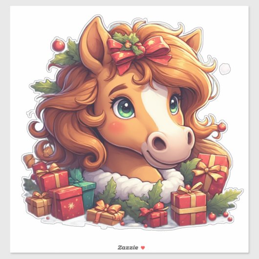 幻想的なクリスマスの馬の肖像画 シール (シート)