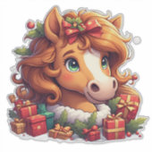 幻想的なクリスマスの馬の肖像画 シール (正面)