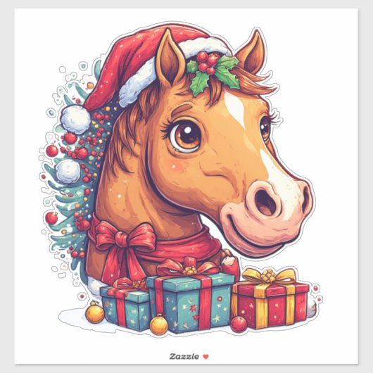 幻想的なクリスマスの馬の肖像画 シール (シート)