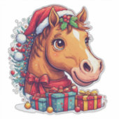 幻想的なクリスマスの馬の肖像画 シール (正面)