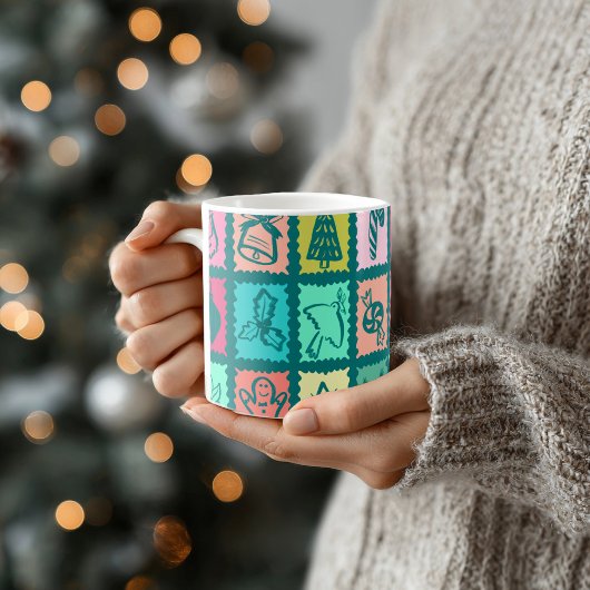 幻想的なクリスマスグリッド かわいい明るいホリデー コーヒーマグカップ