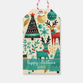 幻想的なクリスマスツリーとトナカイ ギフトタグ (正面)