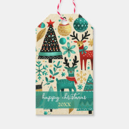 幻想的なクリスマスツリーとトナカイ ギフトタグ