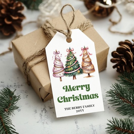 幻想的なクリスマスツリーの水彩カスタムギフト ギフトタグ