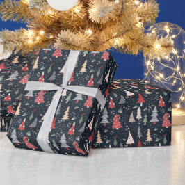 幻想的なクリスマスツリーパターン ラッピングペーパー