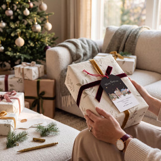 幻想的なクリスマスビレッジスノーシーンギフトタグ ギフトタグ
