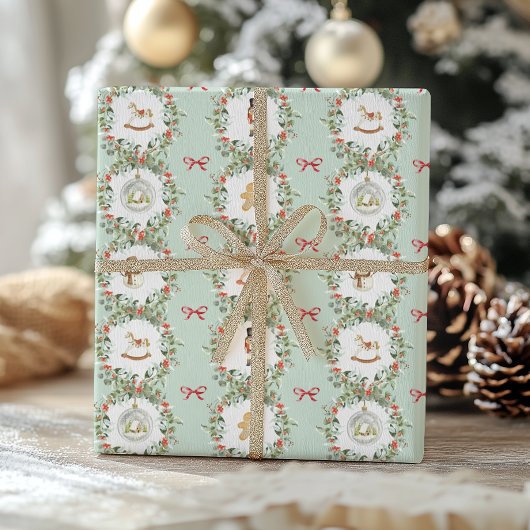 幻想的なクリスマスリースとおもちゃ ラッピングペーパー