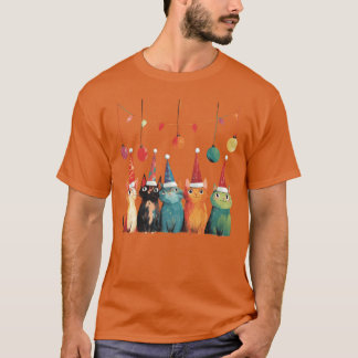 幻想的なクリスマス猫の家族 Tシャツ