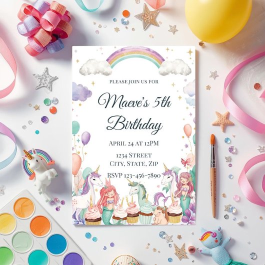 幻想的なクリーチャーの子供の誕生日パーティー 招待状