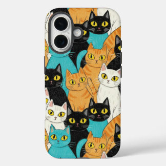 幻想的なクレヨンの猫の群れ iPhone 16ケース