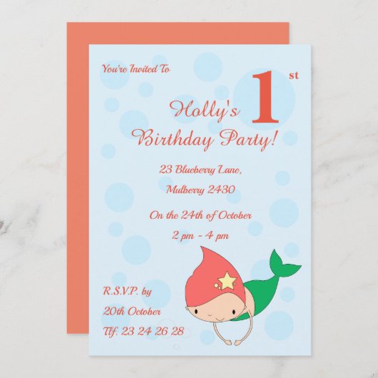 幻想的なコットンキャンディーマーメイドの女の子たちのお誕生日パーティー 招待状 (正面/裏面)