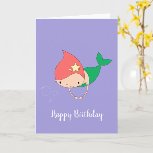 幻想的なコットンキャンディーマーメイドパープル誕生日 カード (黄色い花)